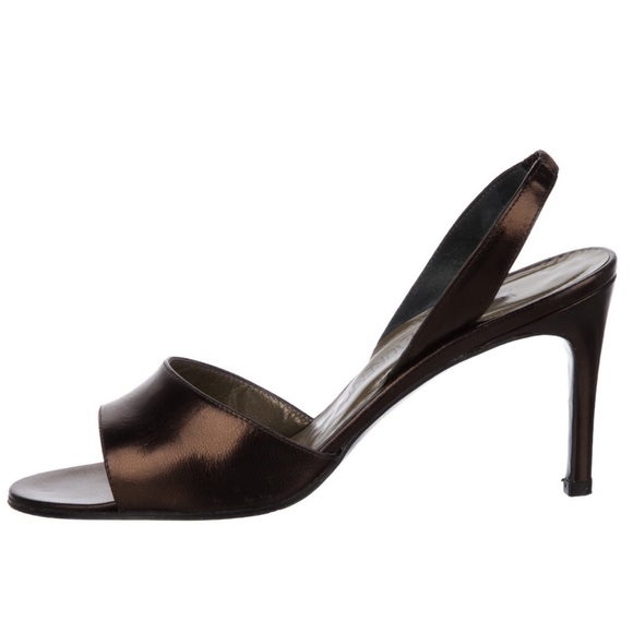 Yves Saint Laurent Vintage Bronze Brown Leather Slingback Heeled Sandals Sz 6.5 - Picture 2 of 12
